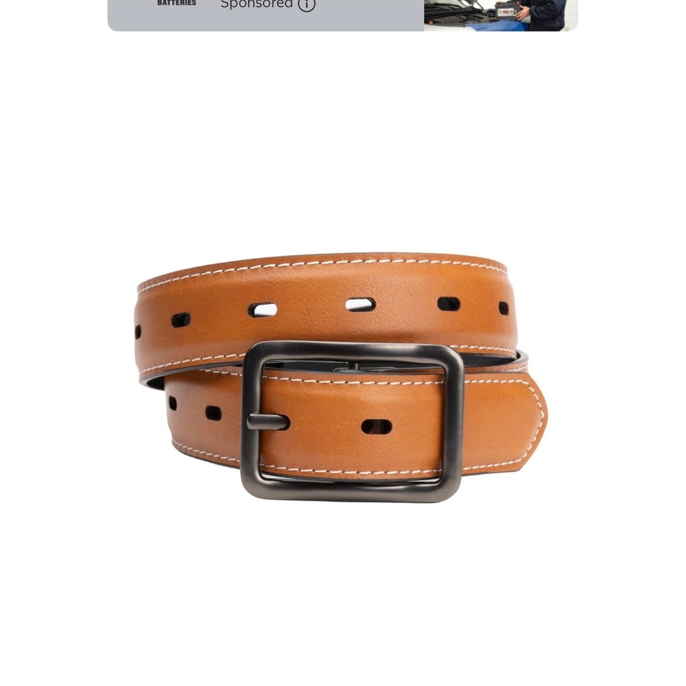Unbranded Mens Leather Belt Tan Contrast Stitch Gunmetal Buckle 34-36